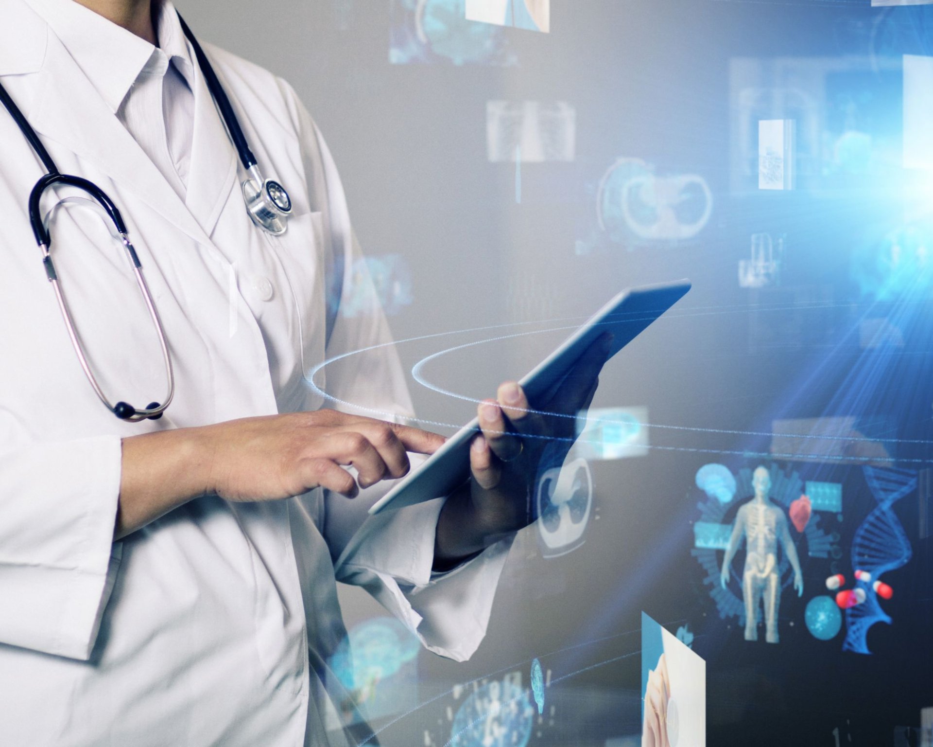 medical concept, female doctor with an ipad