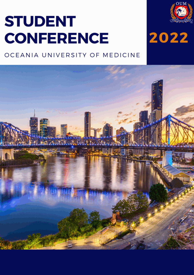 Colorful cover OUM Student Conference program 2022 purple gold Brisbane photo