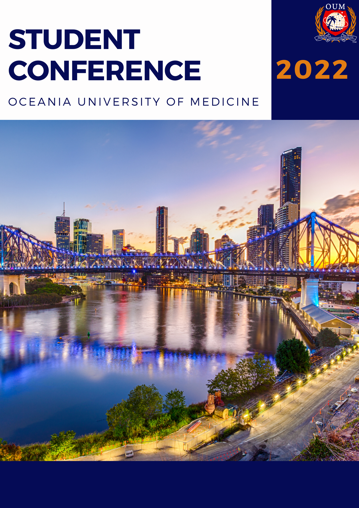 Colorful cover OUM Student Conference program 2022 purple gold Brisbane photo